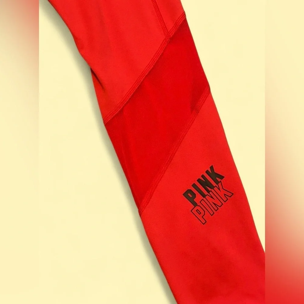 PINK Victoria’s Secret Active Red Leggings w/ Mesh Panel Size Small
